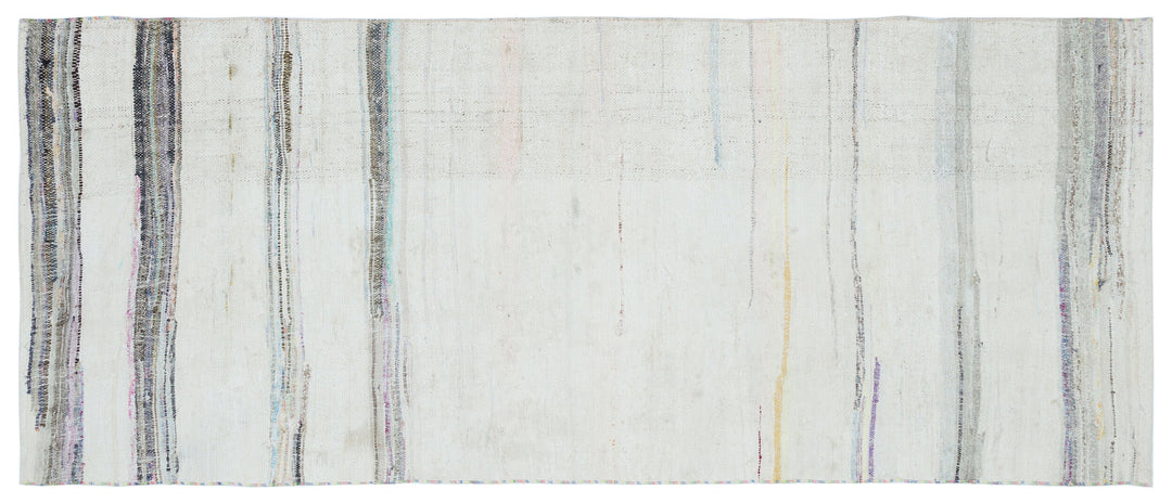 Cretan Beige Striped Wool Hand Woven Carpet 110 x 272
