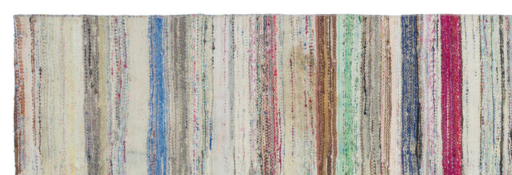 Cretan Beige Striped Wool Hand-Woven Carpet 124 x 376