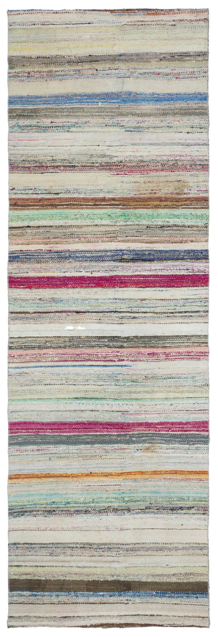 Cretan Beige Striped Wool Hand-Woven Carpet 124 x 376