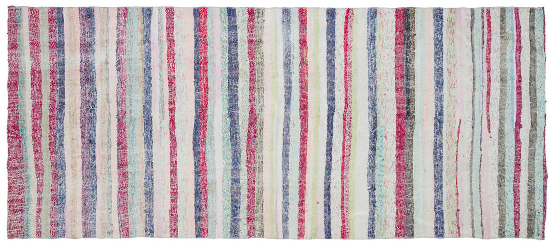 Cretan Beige Striped Wool Hand-Woven Rug 141 x 330