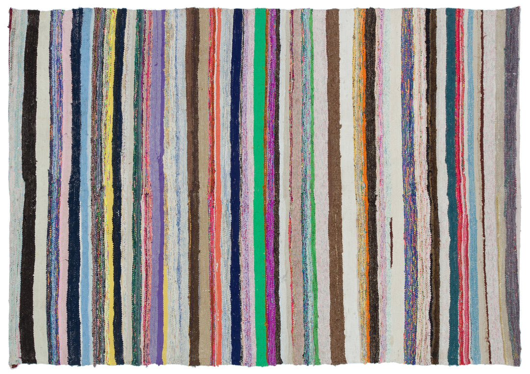 Cretan Beige Striped Wool Hand-Woven Carpet 161 x 242