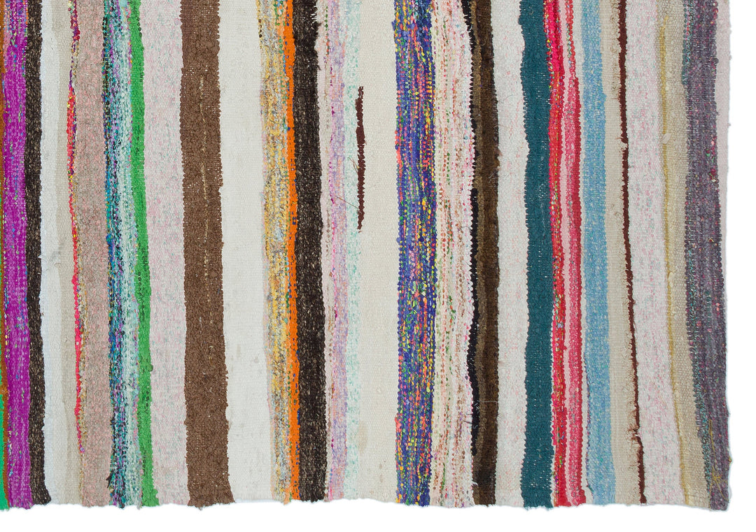 Cretan Beige Striped Wool Hand-Woven Carpet 161 x 242