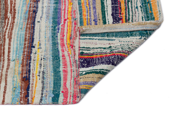 Cretan Beige Striped Wool Hand-Woven Carpet 108 x 333