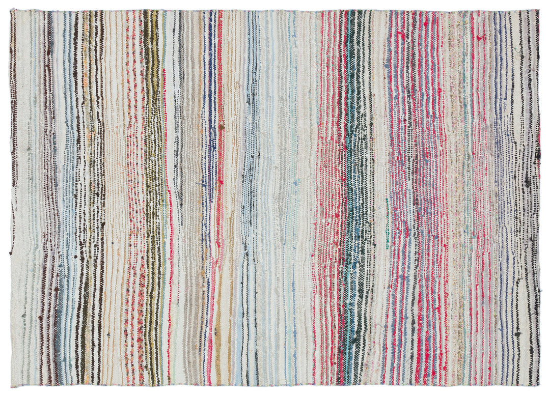 Cretan Beige Striped Wool Hand-Woven Carpet 131 x 187