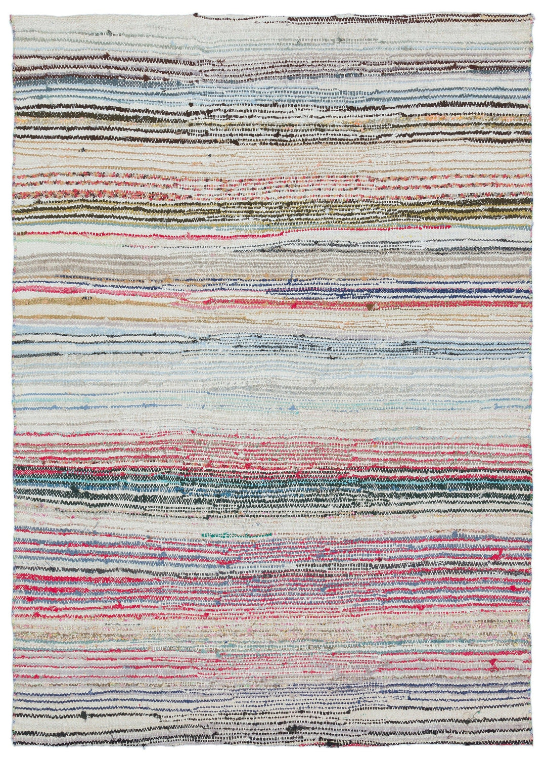 Cretan Beige Striped Wool Hand-Woven Carpet 131 x 187