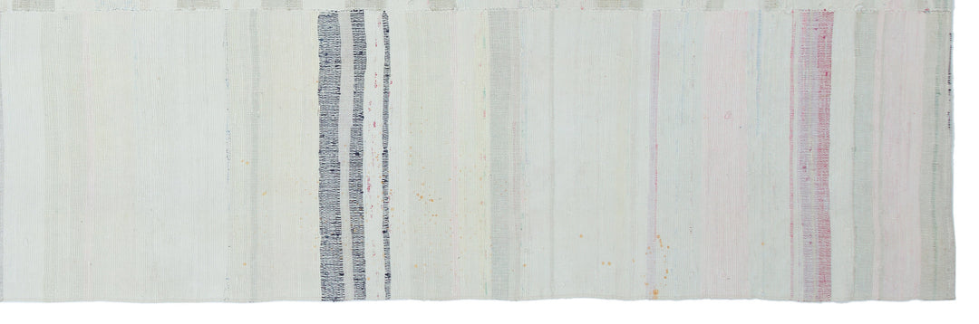 Cretan Beige Striped Wool Hand-Woven Carpet 124 x 392