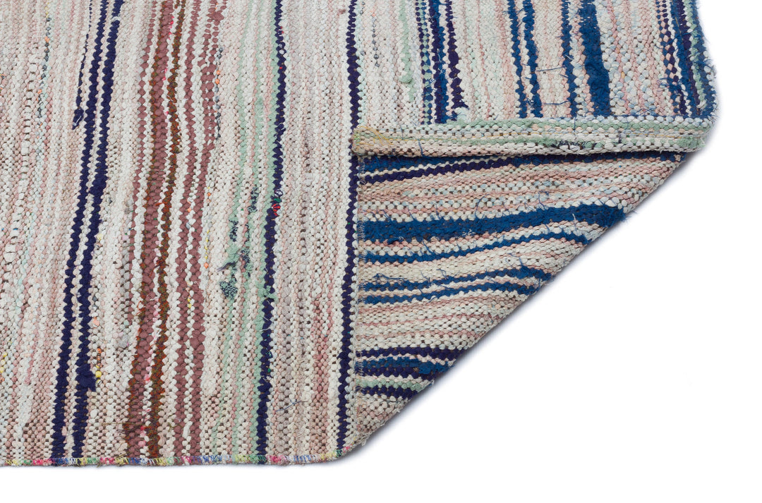 Cretan Beige Striped Wool Hand-Woven Carpet 169 x 230