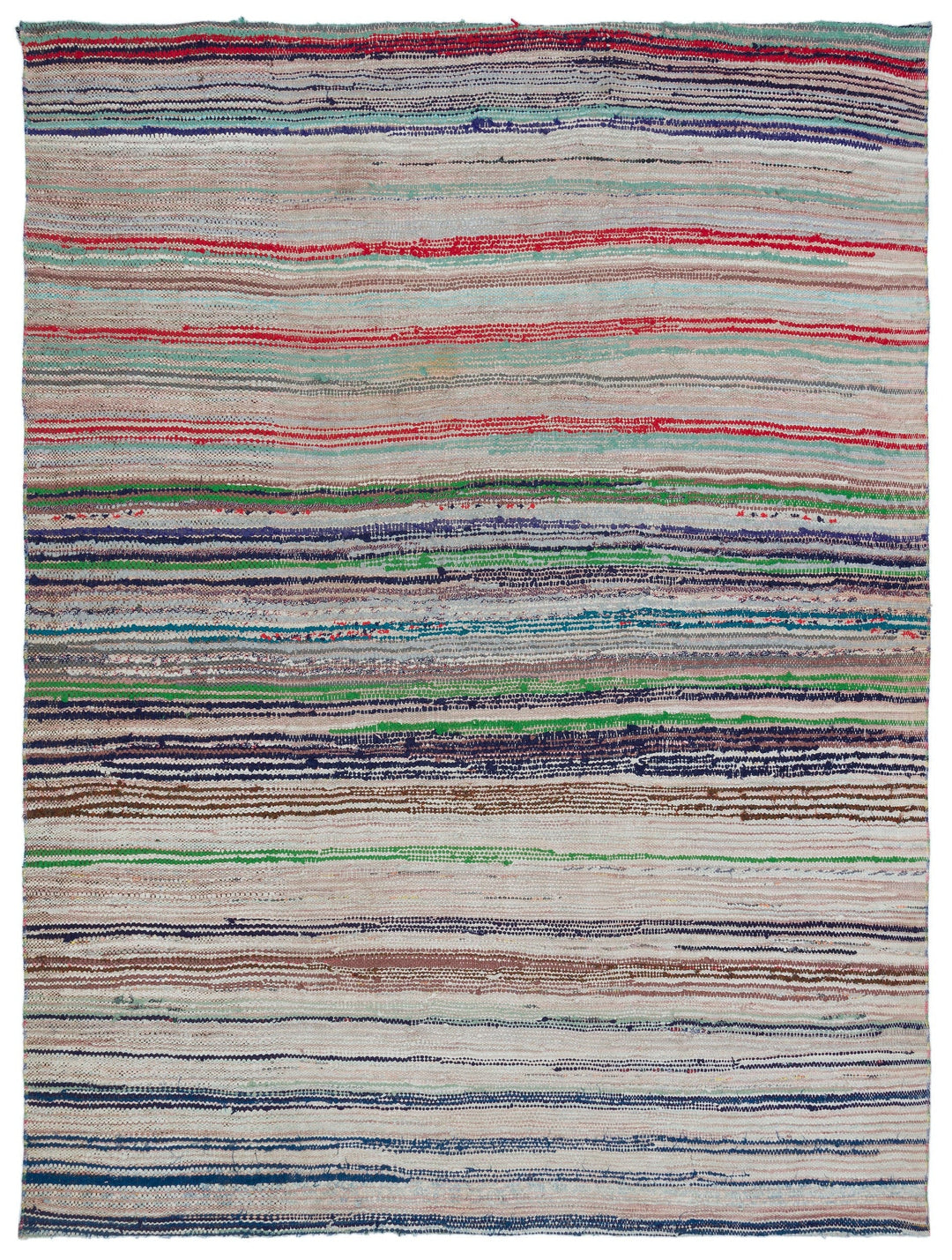 Cretan Beige Striped Wool Hand-Woven Carpet 169 x 230