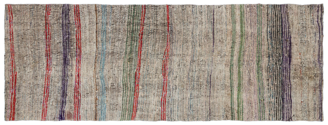 Cretan Brown Striped Wool Hand-Woven Carpet 121 x 320