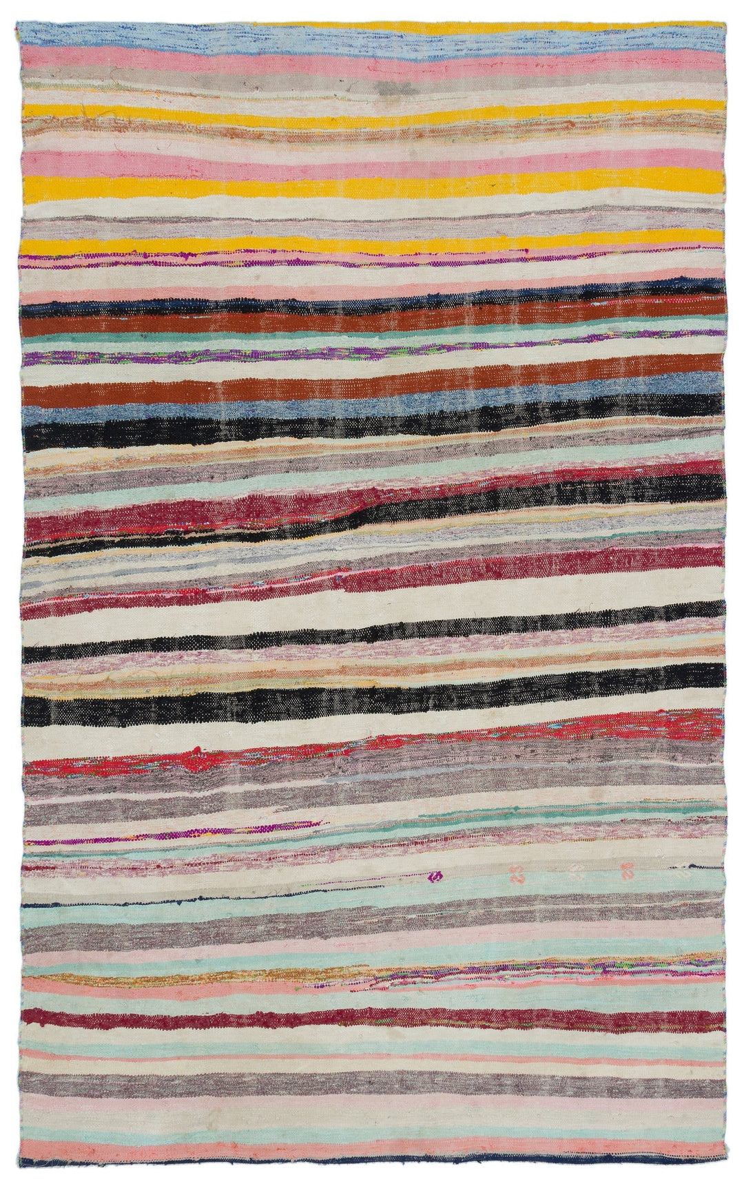 Cretan Beige Striped Wool Hand-Woven Carpet 157 x 260