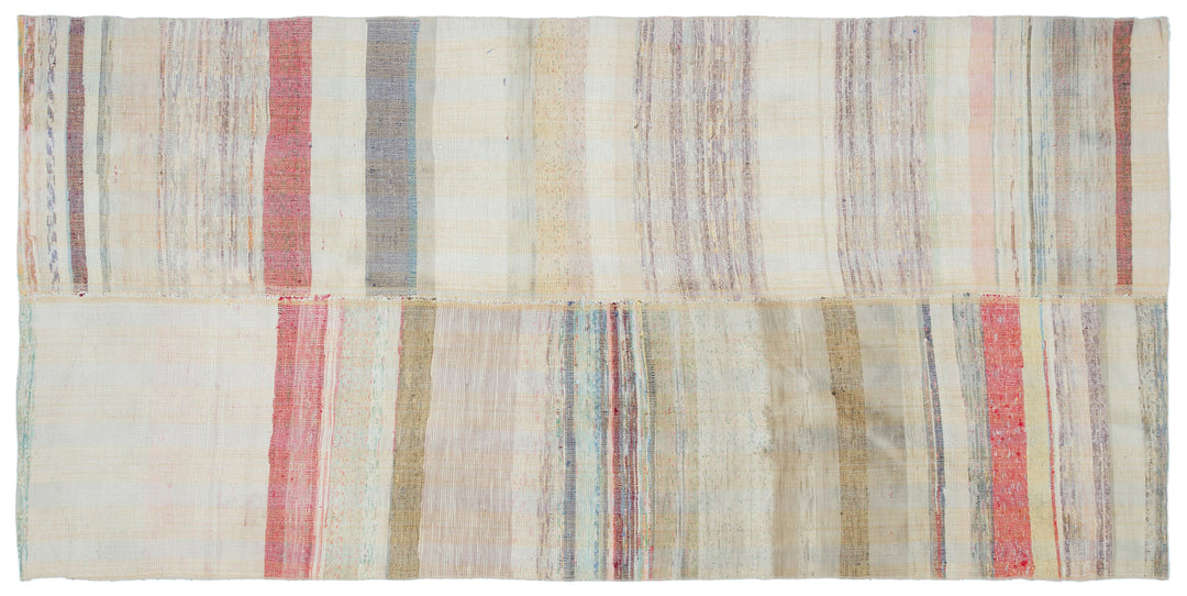 Cretan Beige Striped Wool Hand-Woven Carpet 142 x 291