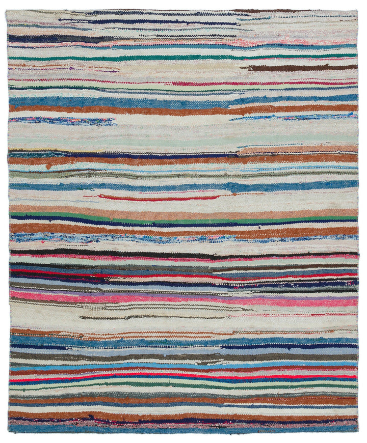 Cretan Beige Striped Wool Hand Woven Carpet 160 x 195