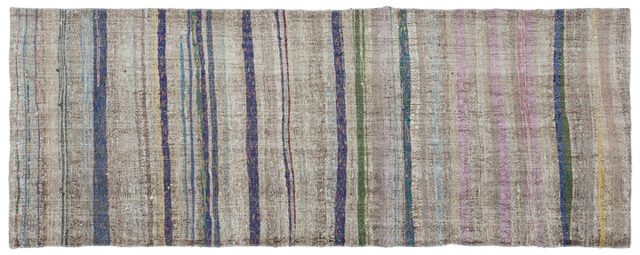 Cretan Gray Striped Wool Hand-Woven Carpet 104 x 274