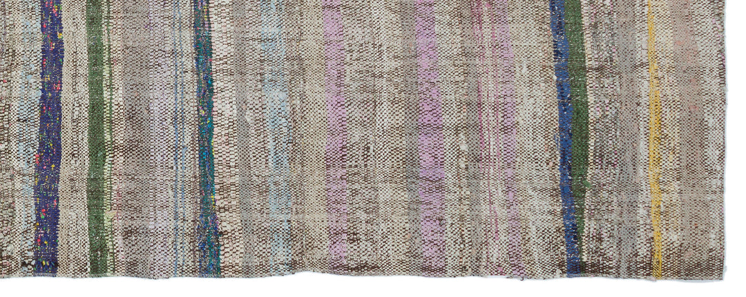 Cretan Gray Striped Wool Hand-Woven Carpet 104 x 274