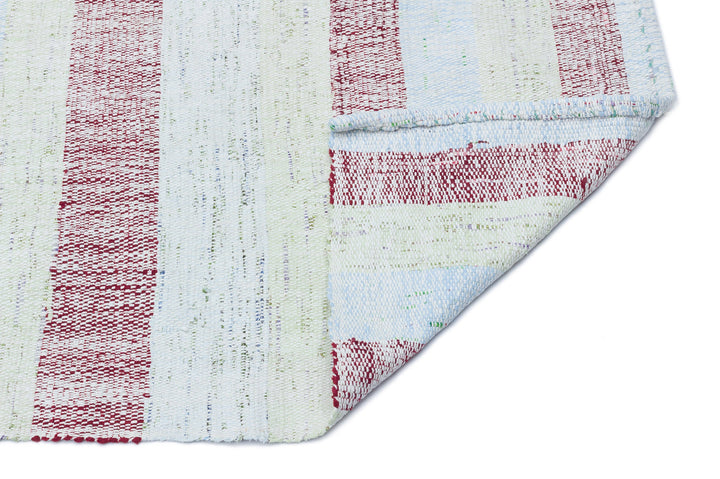 Cretan Beige Striped Wool Hand-Woven Carpet 088 x 261