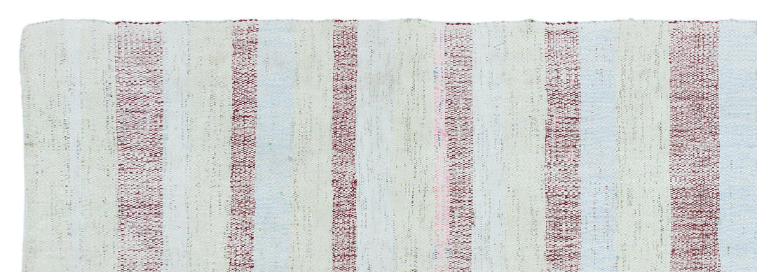 Cretan Beige Striped Wool Hand-Woven Carpet 088 x 261