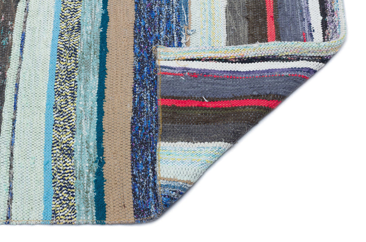 Cretan Gray Striped Wool Hand-Woven Carpet 088 x 288
