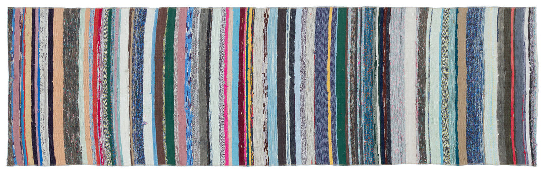 Cretan Gray Striped Wool Hand-Woven Carpet 088 x 288
