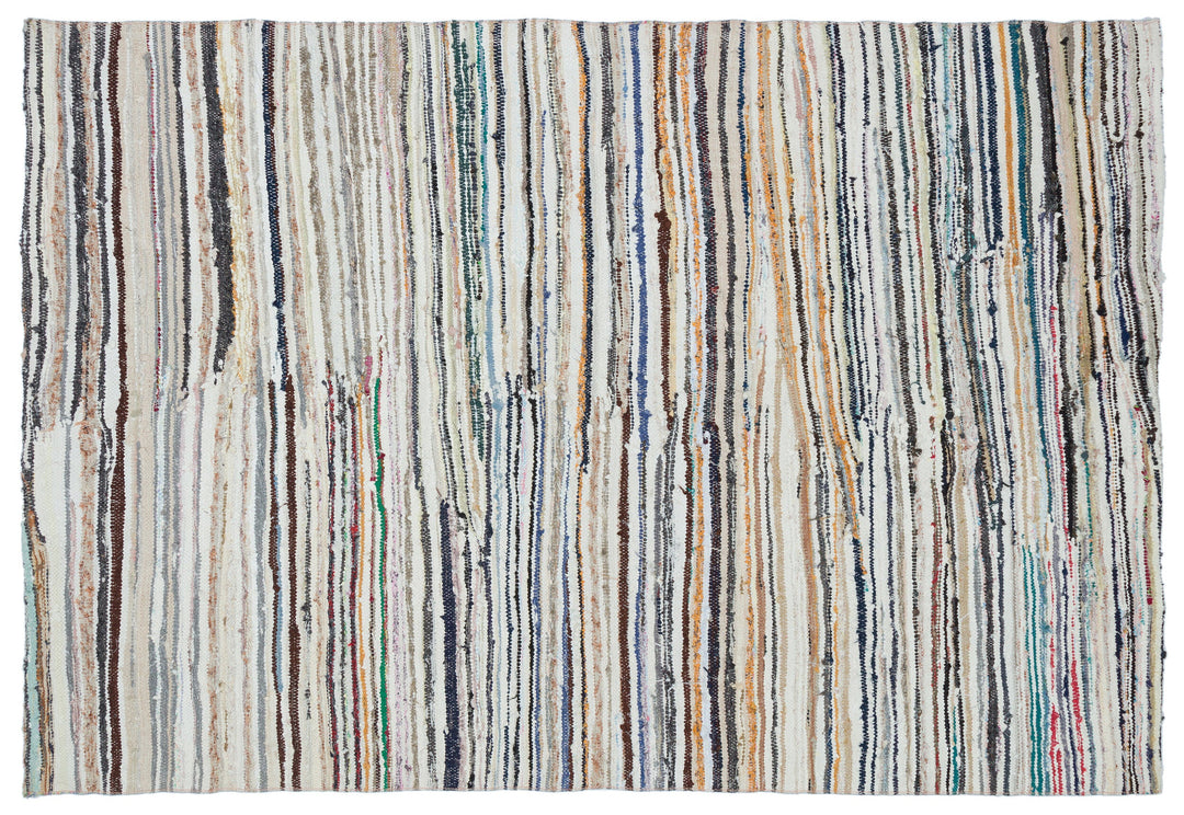 Cretan Beige Striped Wool Hand-Woven Carpet 167 x 242