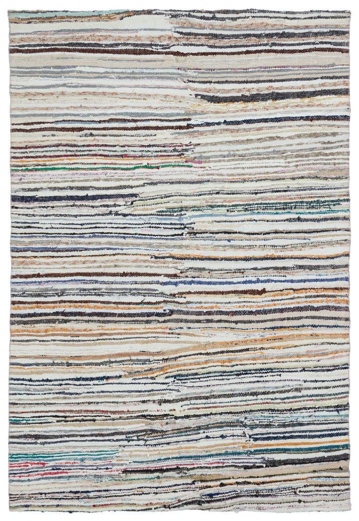 Cretan Beige Striped Wool Hand-Woven Carpet 167 x 242