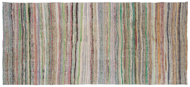 Cretan Beige Striped Wool Hand-Woven Carpet 166 x 383