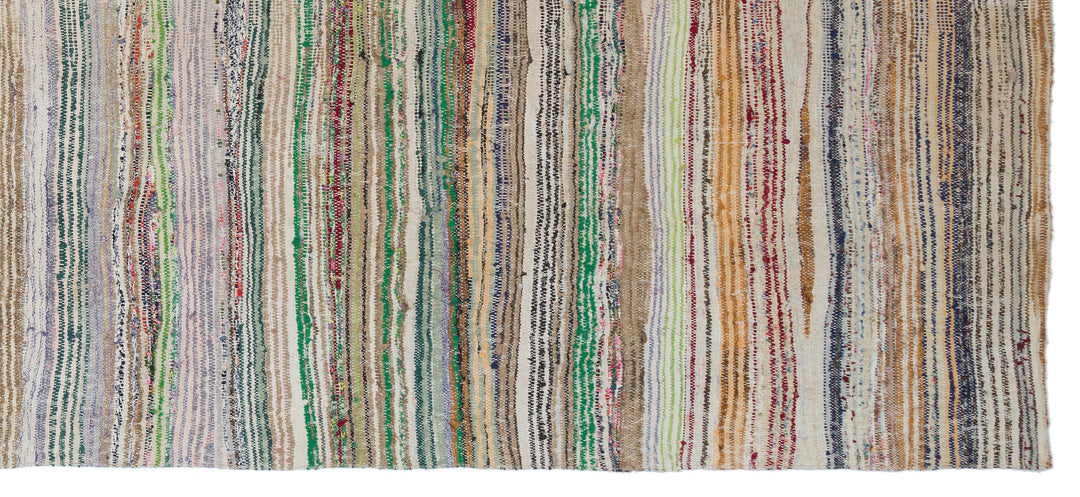 Cretan Beige Striped Wool Hand-Woven Carpet 166 x 383