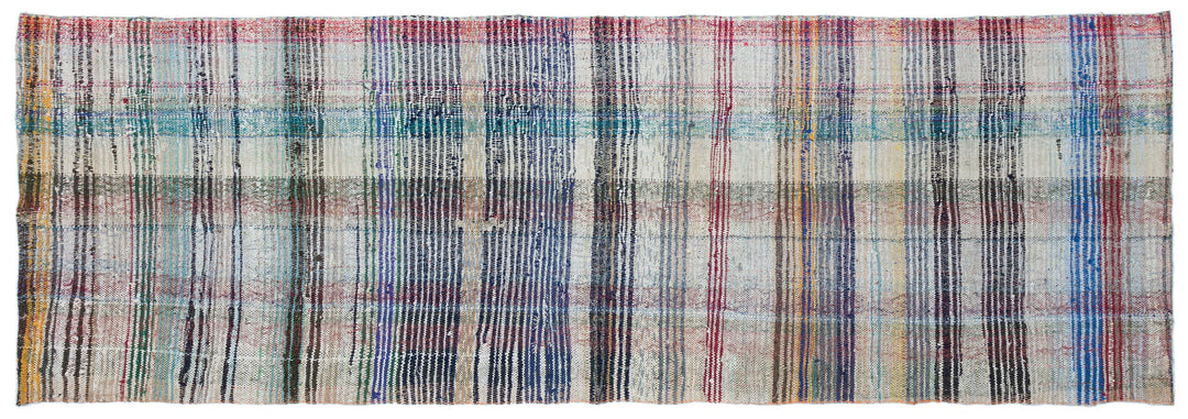 Cretan Gray Striped Wool Hand-Woven Carpet 106 x 306