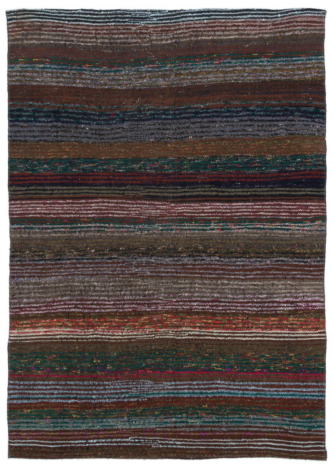 Cretan Brown Striped Wool Hand-Woven Carpet 140 x 202