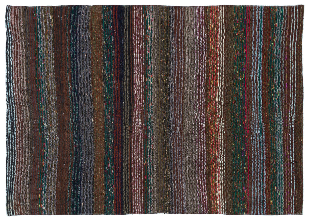 Cretan Brown Striped Wool Hand-Woven Carpet 140 x 202