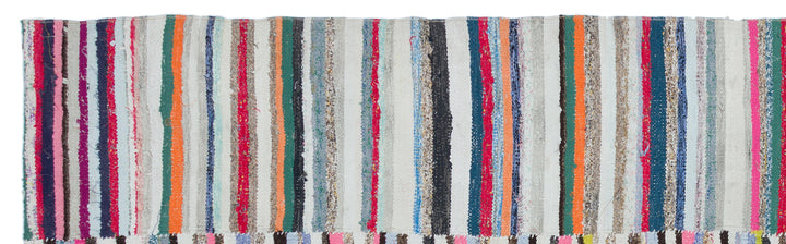 Cretan Beige Striped Wool Hand-Woven Carpet 098 x 328