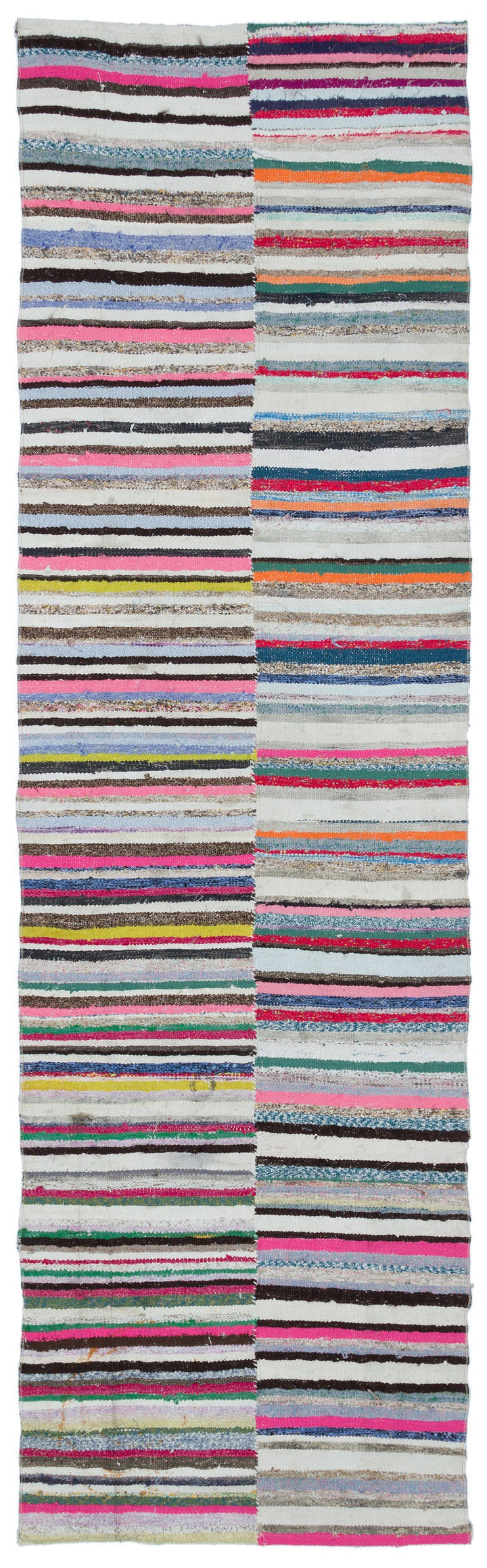 Cretan Beige Striped Wool Hand-Woven Carpet 098 x 328