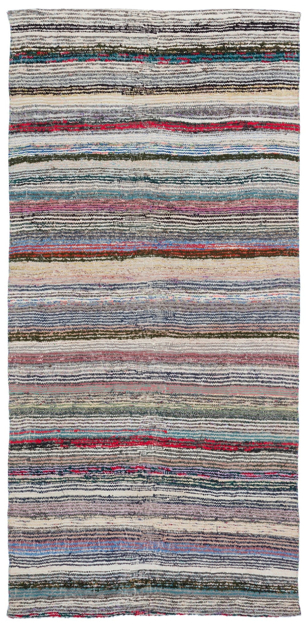 Cretan Gray Striped Wool Hand-Woven Carpet 126 x 258