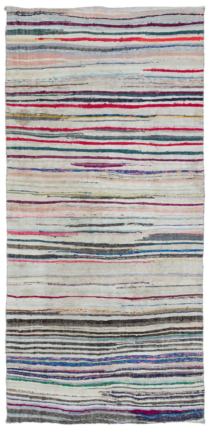 Cretan Beige Striped Wool Hand-Woven Carpet 158 x 314