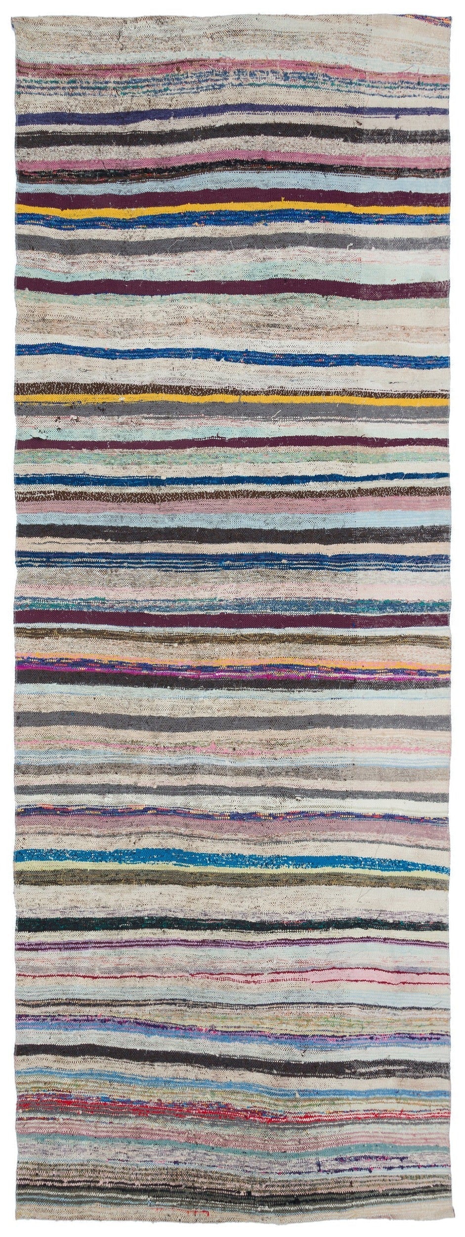 Cretan Beige Striped Wool Hand-Woven Carpet 139 x 370