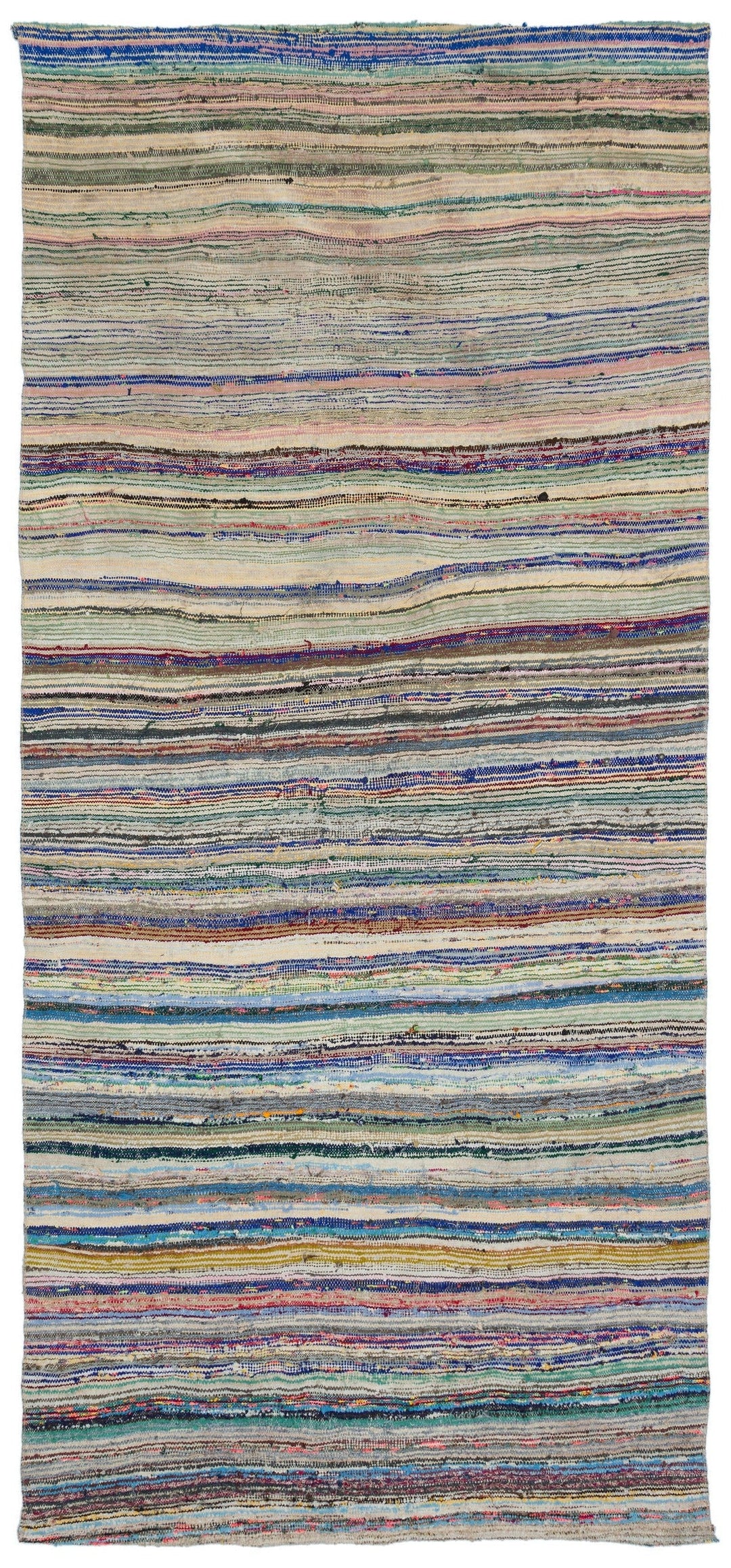 Cretan Beige Striped Wool Hand-Woven Carpet 154 x 322