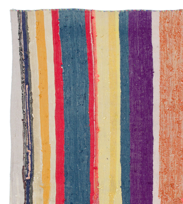 Cretan Beige Striped Wool Hand-Woven Carpet 182 x 156