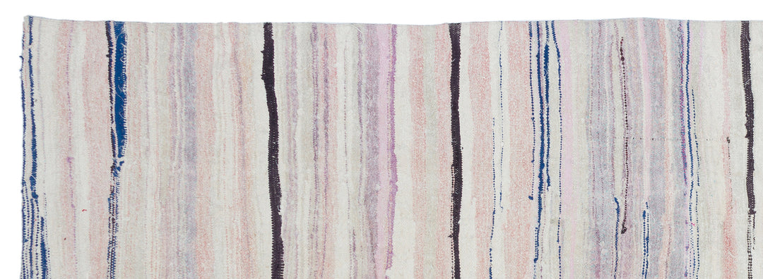 Cretan Beige Striped Wool Hand-Woven Rug 133 x 372
