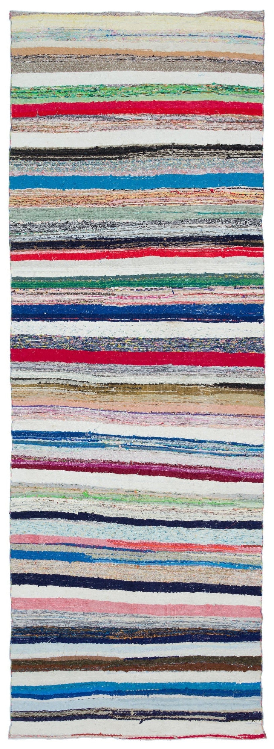Cretan Beige Striped Wool Hand-Woven Carpet 131 x 372