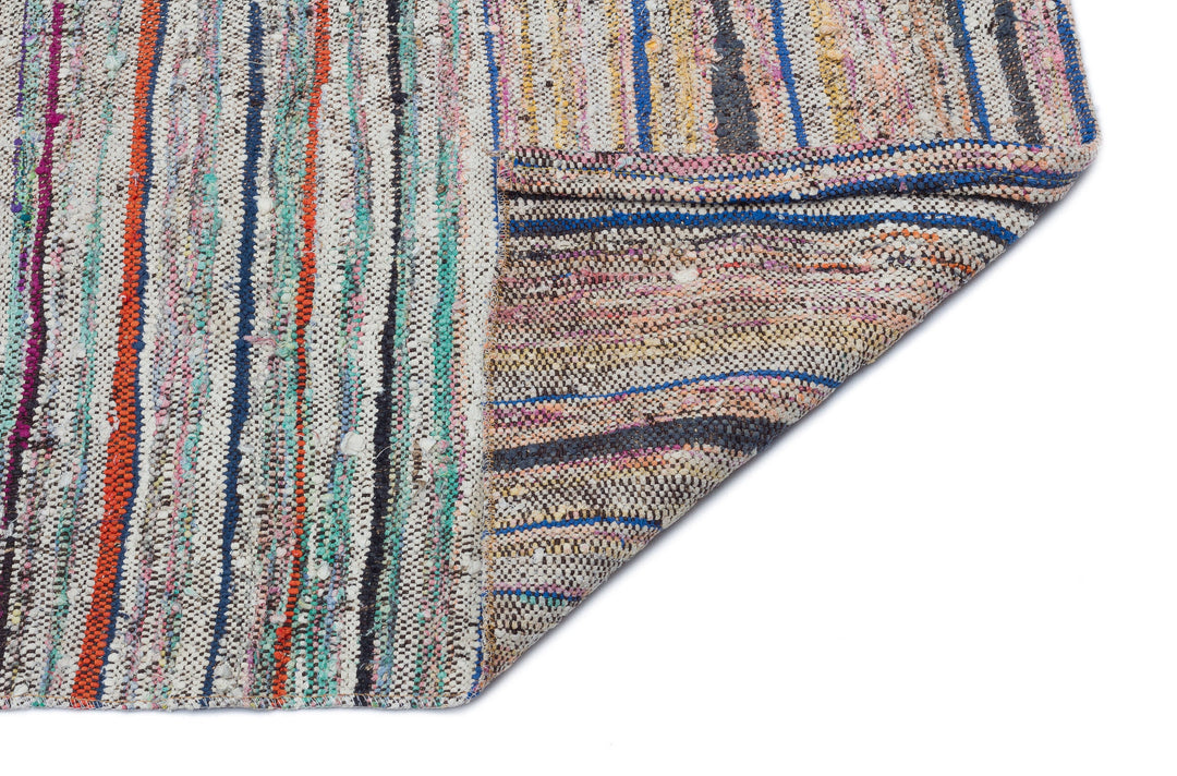 Cretan Beige Striped Wool Hand-Woven Carpet 123 x 256