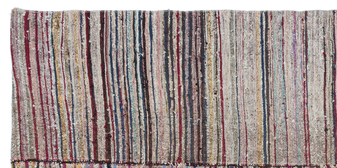Cretan Beige Striped Wool Hand-Woven Carpet 123 x 256