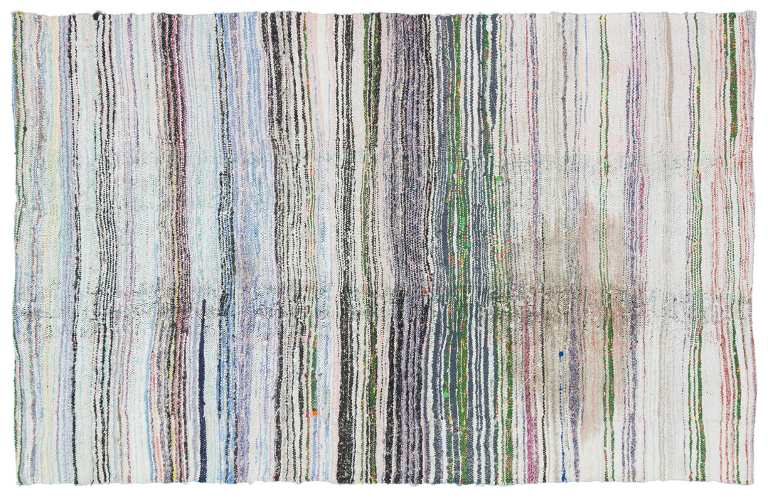 Cretan Beige Striped Wool Hand-Woven Carpet 148 x 237
