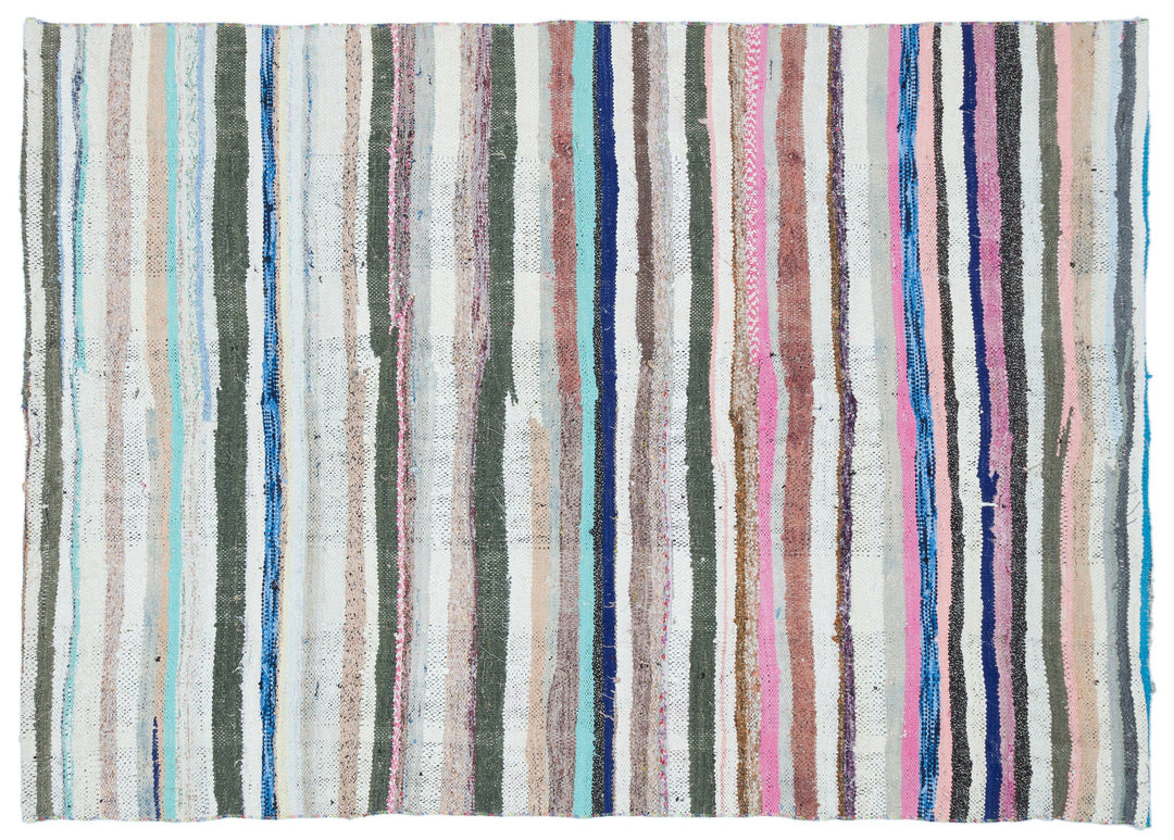 Cretan Beige Striped Wool Hand-Woven Carpet 160 x 222