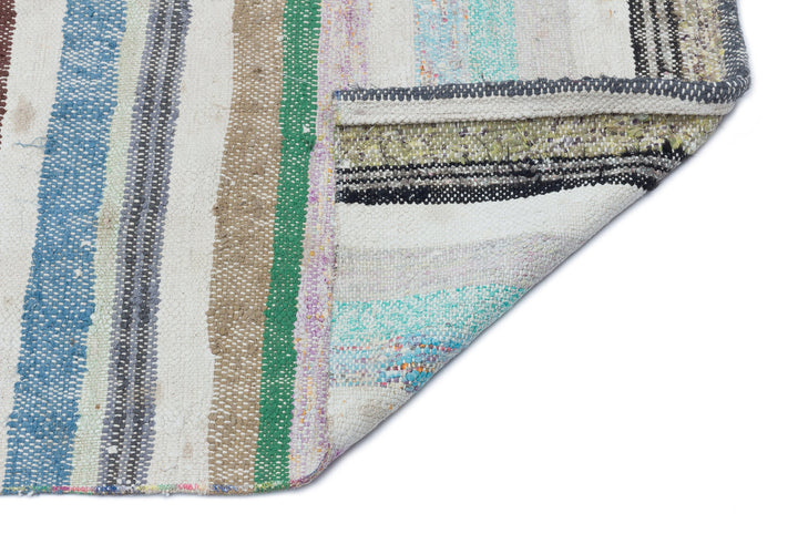 Cretan Beige Striped Wool Hand-Woven Rug 141 x 290