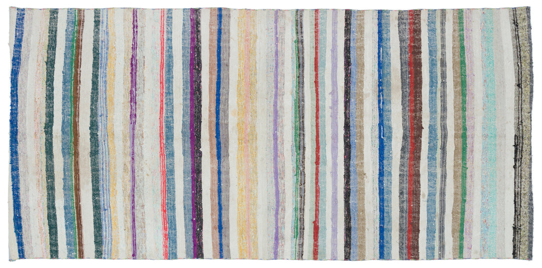 Cretan Beige Striped Wool Hand-Woven Rug 141 x 290