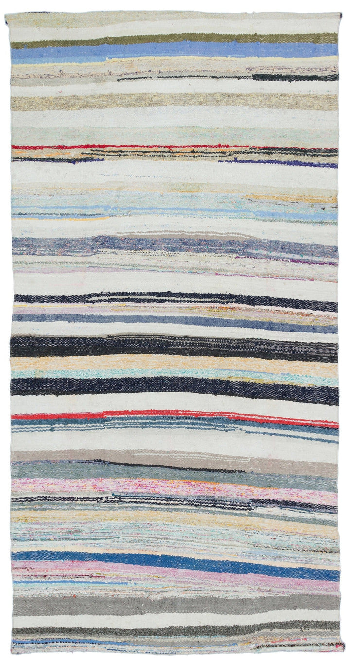 Cretan Beige Striped Wool Hand-Woven Carpet 160 x 306