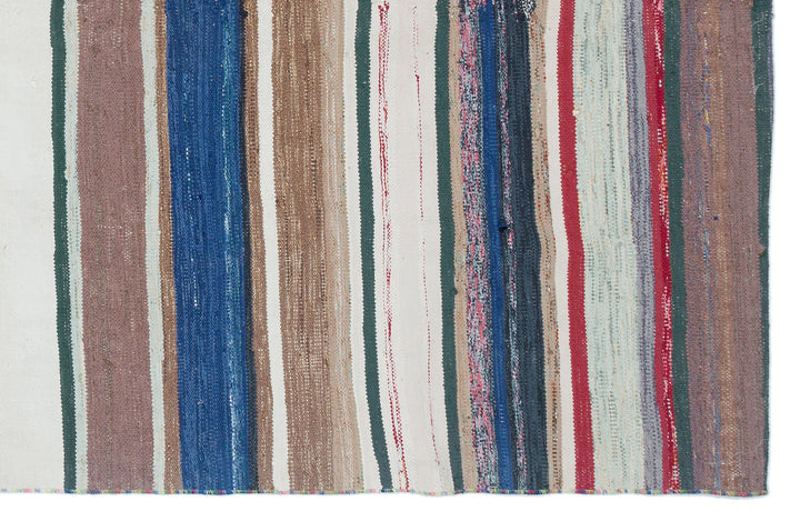 Cretan Beige Striped Wool Hand-Woven Carpet 156 x 243