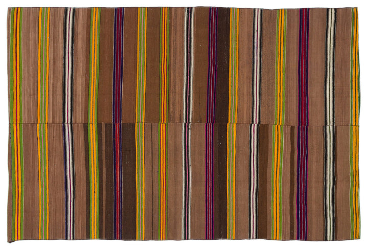 Cretan Brown Striped Wool Hand-Woven Rug 141 x 211