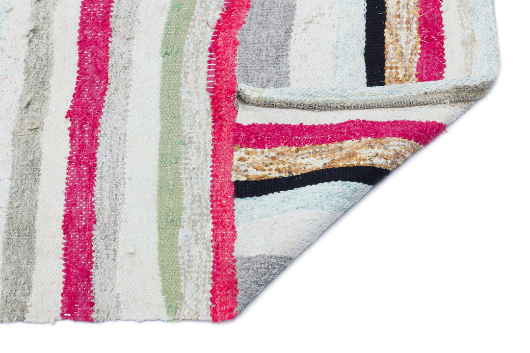 Cretan White Striped Wool Hand-Woven Carpet 062 x 222