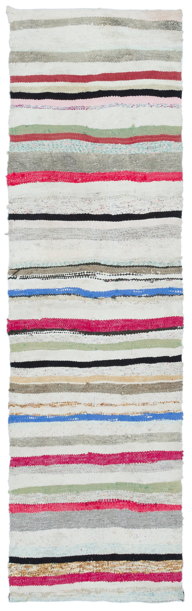 Cretan White Striped Wool Hand-Woven Carpet 062 x 222