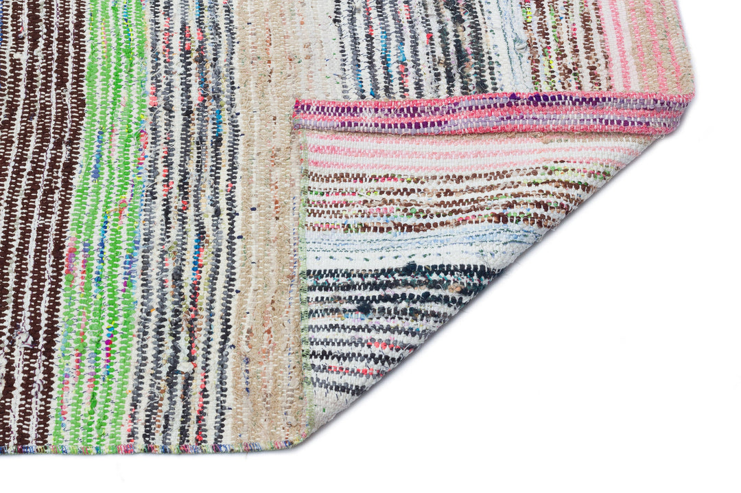 Cretan Beige Striped Wool Hand-Woven Carpet 134 x 340